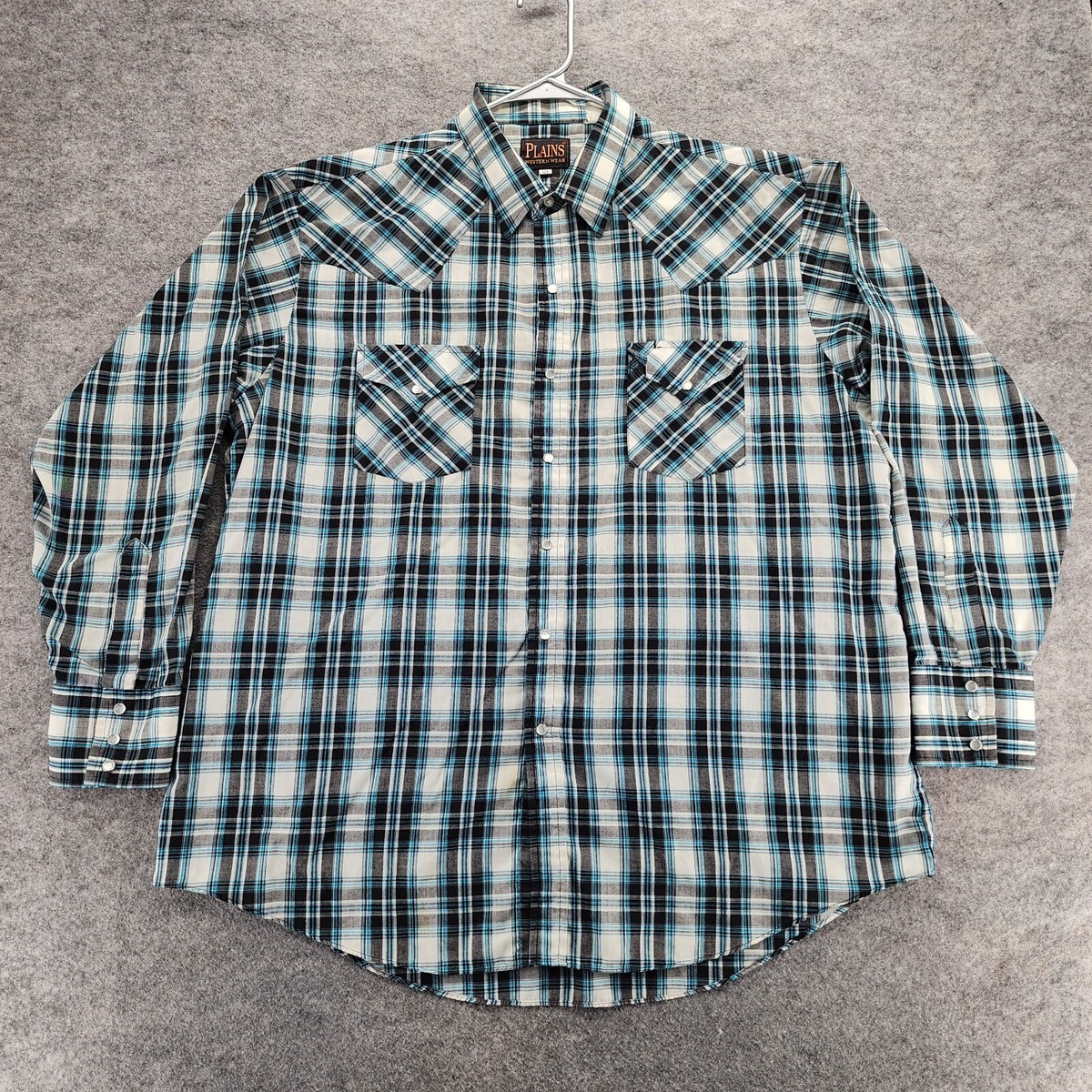 Vintage Plains Western Wear Shirt Mens Extra Large Pearl Snap Blue