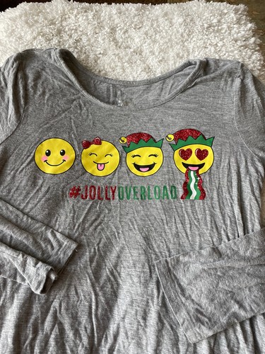 Justice Girls Sz. 16 “ Jolly Overload” Holiday Emoji Top. Soft, Roomy - Picture 2 of 10