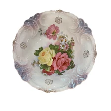 Unmarked Hand Painted Floral Roses Large Serving Bowl 10.75"