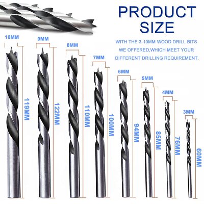 JONMON Brad Point Drill Bits – 8-Piece Set, 3-10mm Metric Sizes (1/8 To 3/8 Inch) With Storage Case, Carbon Steel For Hardwood & Softwood