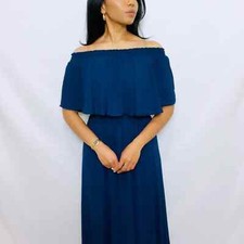 Show Me Your MuMu  | Dark Blue Hacienda Off Shoulder Maxi Dress