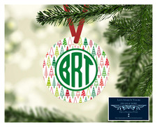 SET OF 4 MONOGRAM INITIALS METAL CHRISTMAS ORNAMENT PERSONALIZED TREES - D17