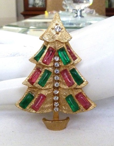 SELTENE VINTAGE MARVELLA GEGOSSENE GLASMALEREI STIL STRASS CHRISTBAUM ANSTECKNADEL
