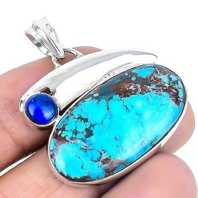 Tibetischer Türkis Edelstein Hals Chakra Mutter Neu Anhänger Schmuck Massiv Silber
