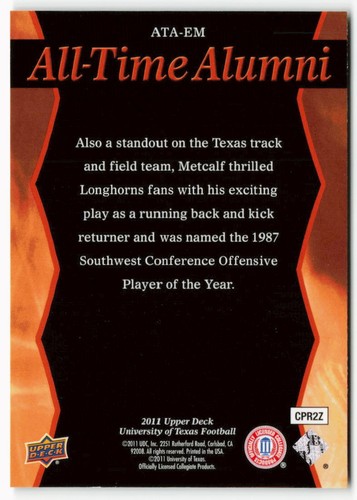 Eric Metcalf 2011 Upper Deck University of Texas All-Time Alumni - Imagen 2 de 2
