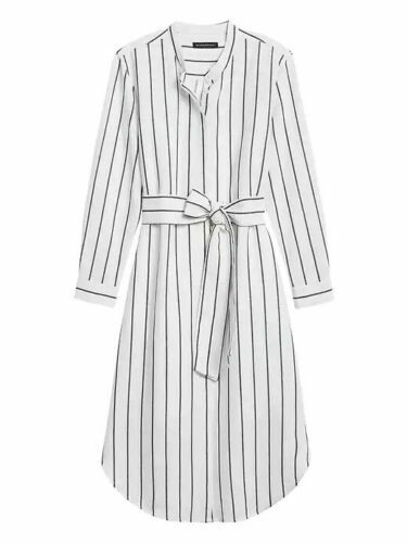 NEW Banana Republic Womens Linen Cotton White Striped Midi Shirt Dress XS $139