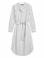NEW Banana Republic Womens Linen Cotton White Striped Midi Shirt Dress XS $139