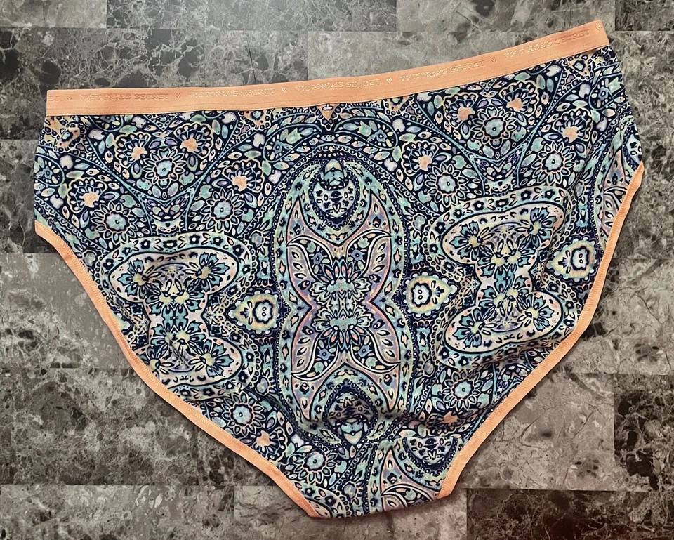 NWOT VICTORIA'S SECRET XL BLUE AQUA PEACH PAISLEY RARE HIGH LEG BRIEF PANTIES - Image 3 of 3