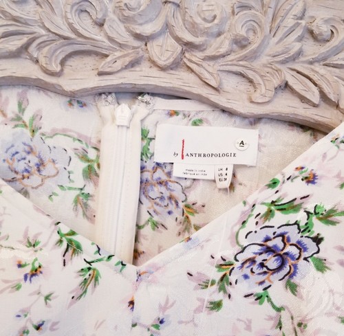 Anthropologie Größe 4 Blumenmuster abgestufte Schößentopfbluse Cottage Core klein NEU Neu mit Etikett - Bild 6 von 11