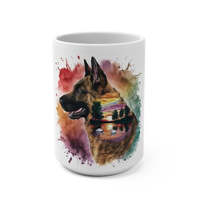 Canine Watercolor Mug: German Shepherd in Idyllic Sunset