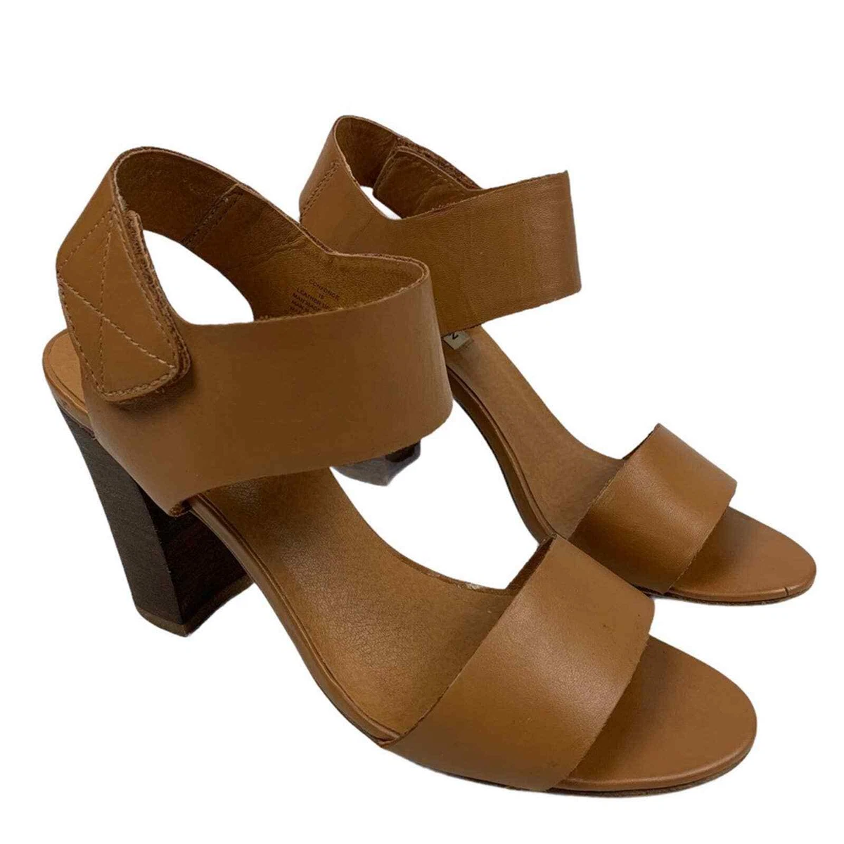 Steve Madden Brown Wooden Block High Heels Chunky Sz 10 Women Hook Loop Minimal