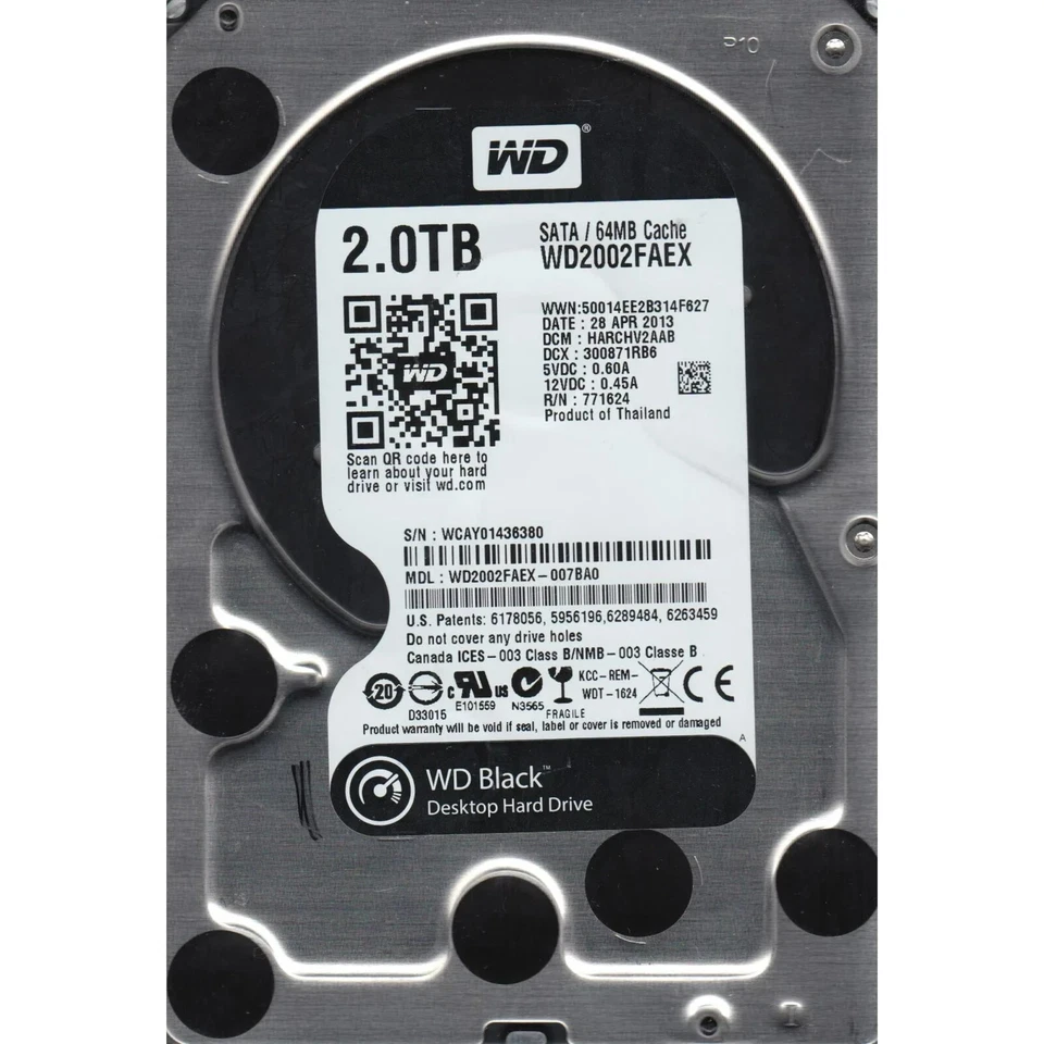 2TB HDD Western Digital WD Black Internal Desktop Hard Drive SATA III WD2002FAEX