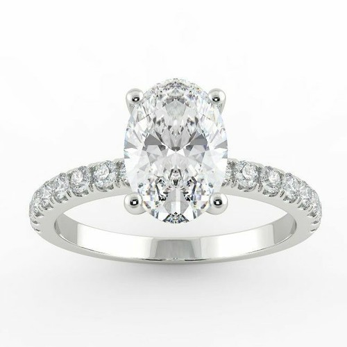 Anillo de compromiso de diamantes de joyería de 1 quilates corte ovalado H/SI2 oro blanco 14 K - Imagen 2 de 4