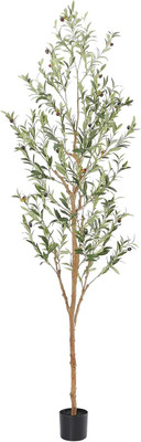 Faux Olive Tree 7Ft，Olive Trees Artificial Indoor with Natural Wood Trunk and Re