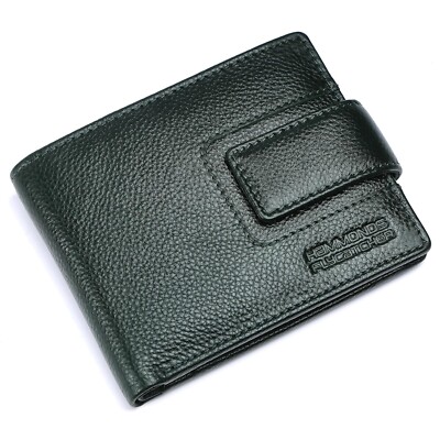 Brand New Authentic RFID Protected Green BI-Fold Genuine Leather Mens Wallet