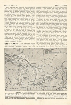 USA AMERIKA TRAIL OF COMMERCE GROSSE SEEN KARTE um 1950 ALTER ILLUSTRATIONSDRUCK