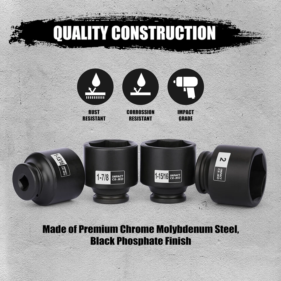 1/2'' Drive Spindle Axle Nut Impact Socket Set 6 Point CR-MO 1-13/16, 1-7/8 - Image 3 of 4