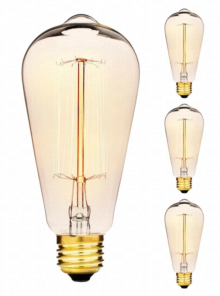 Deneve 4-Pack Edison 60w Antique ST64 Squirrel Cage Filament Lights Bulb Lamp - Image 2 of 4