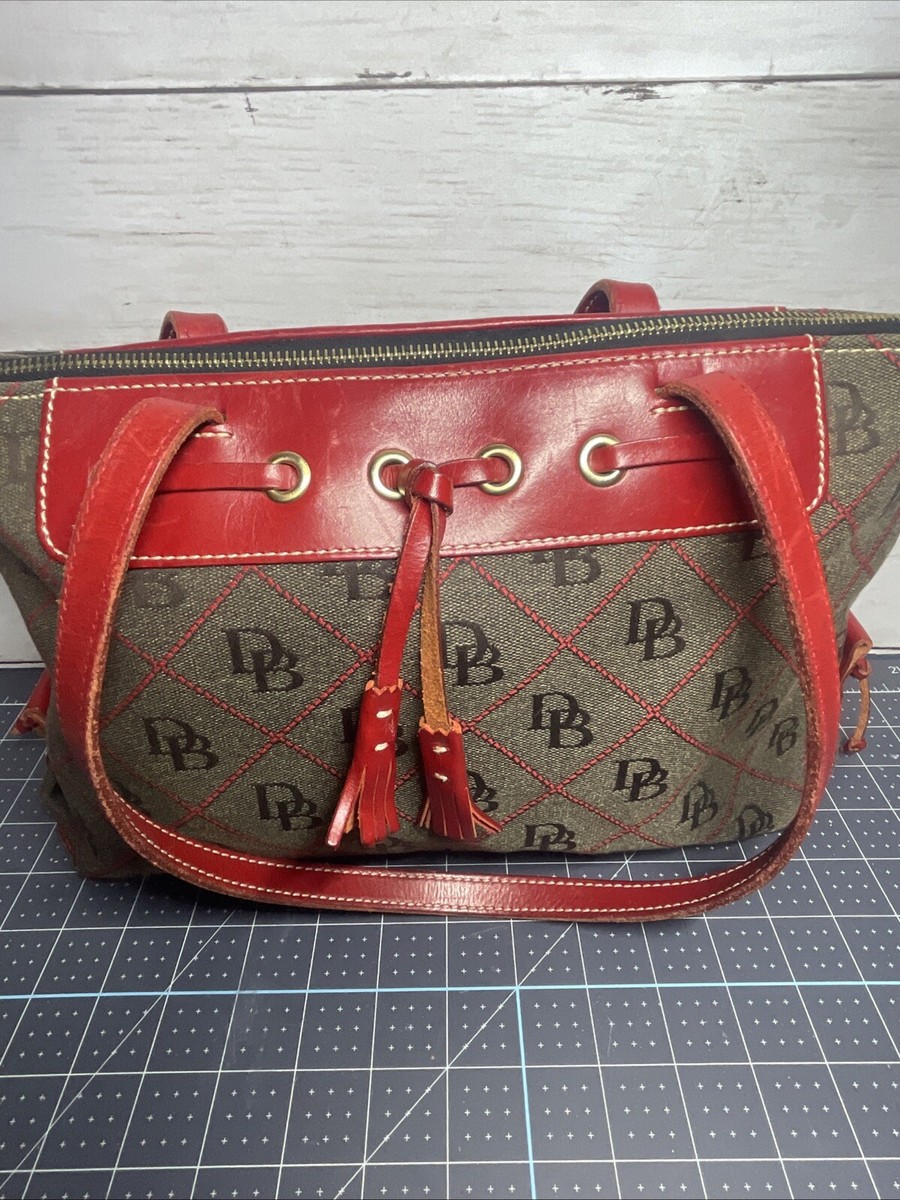 Dooney & Bourke Brown Red Fabric Signature DB Tassel  display picture 1