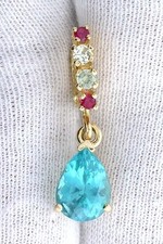 14Kt REAL Yellow Gold 9x7 Pear Apatite Ruby Sapphire Gem Open Bail Pendant 4968
