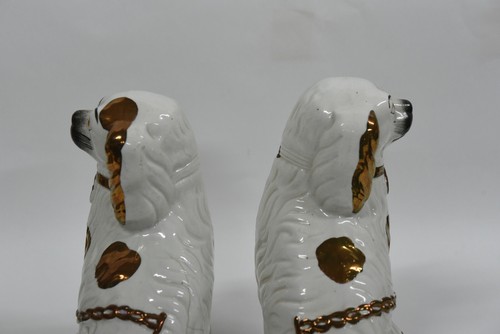 Pair of Large Staffordshire Spaniel Dog Figurine - Gold Lustreware Finish - Picture 4 of 12