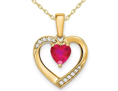 1/2 Carat (ctw) Ruby Heart Pendant Necklace in 14K Yellow Gold with Chai