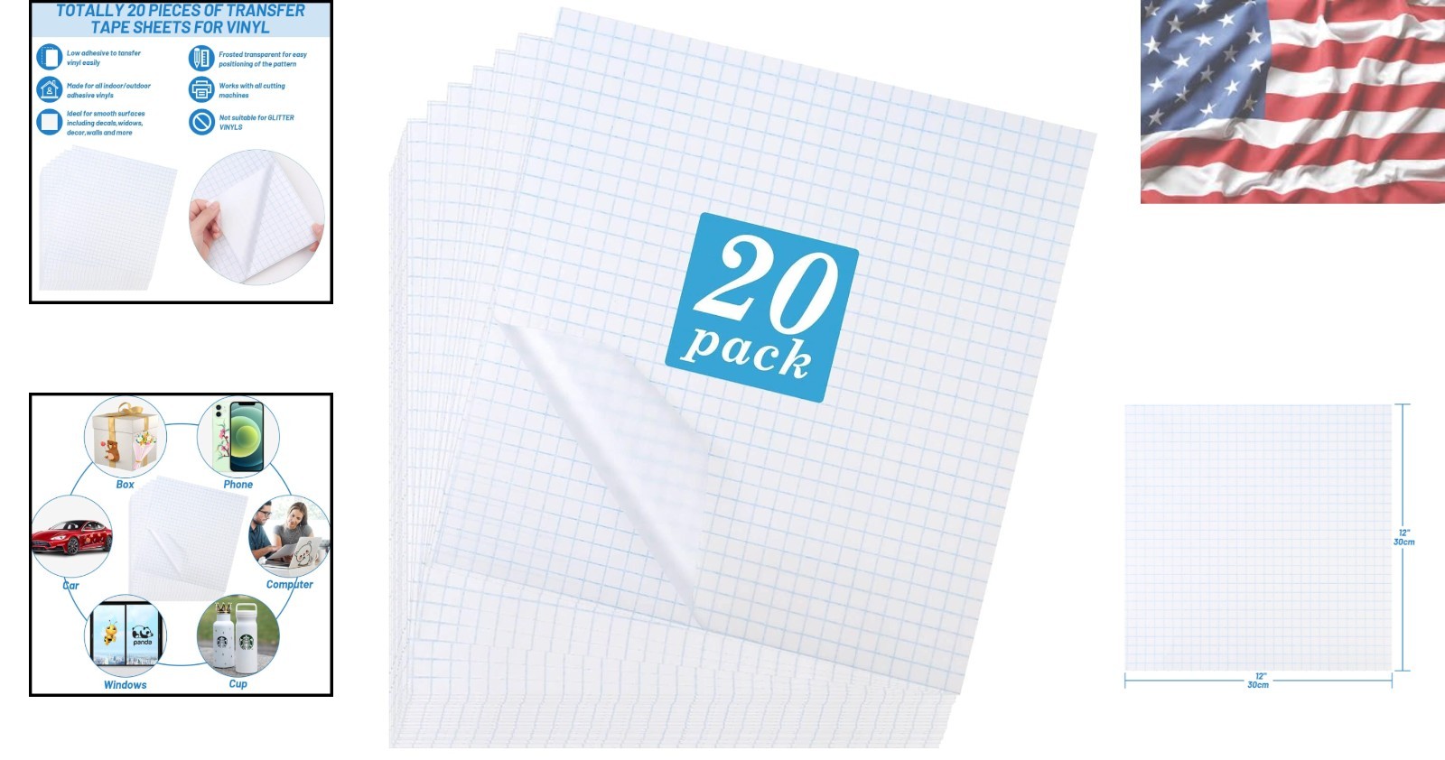 20 Pack Clear Transfer Tape: Low Tack Sheet for Precise Craft Transfers