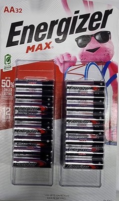 Energizer Max AA Alkaline Batteries 32 Pack Long Lasting 1.5V