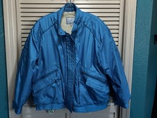 Vintage 80's Rainbow West Large Sherpa Lined Jacket Waterproof Coating Teal Zip