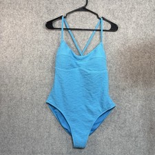 Shade Shore Women's Jacquard Textured High Leg Swimsuit One Piece Blue M 8-10