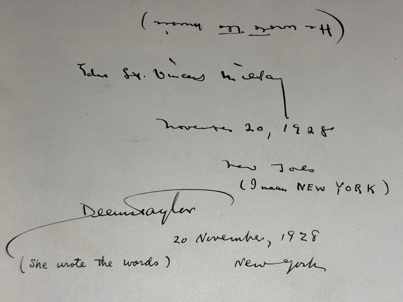 Edna St. Vincent Millay and Deems Taylor autographed note re The King's Henchman