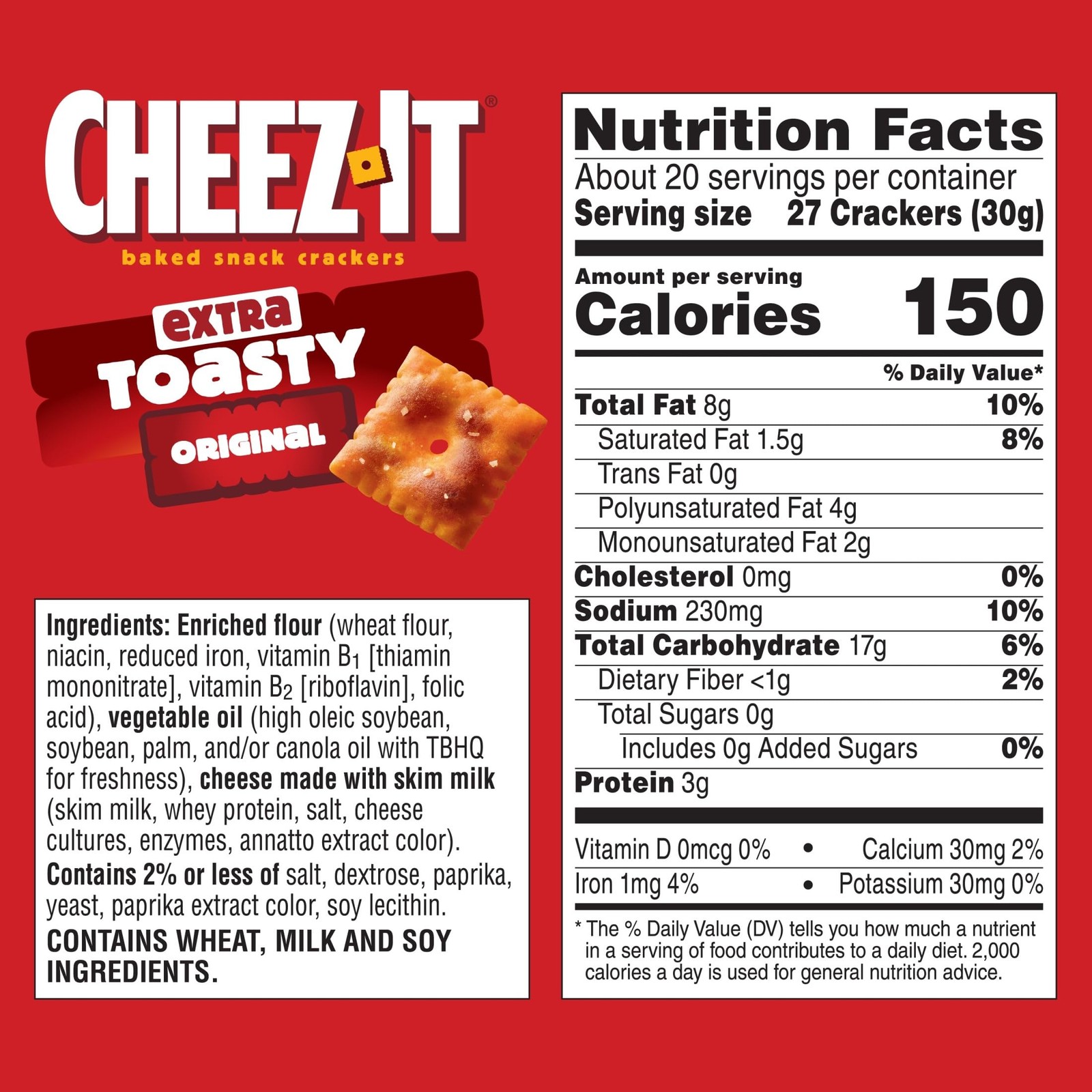Extra Toasty Cheese Crackers - Family Size Baked Snack, 21oz Box