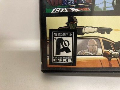 Grand Theft Auto San Andreas  AO Only 2 Sticker Scandal PS2 WATA GTA Vga Cib