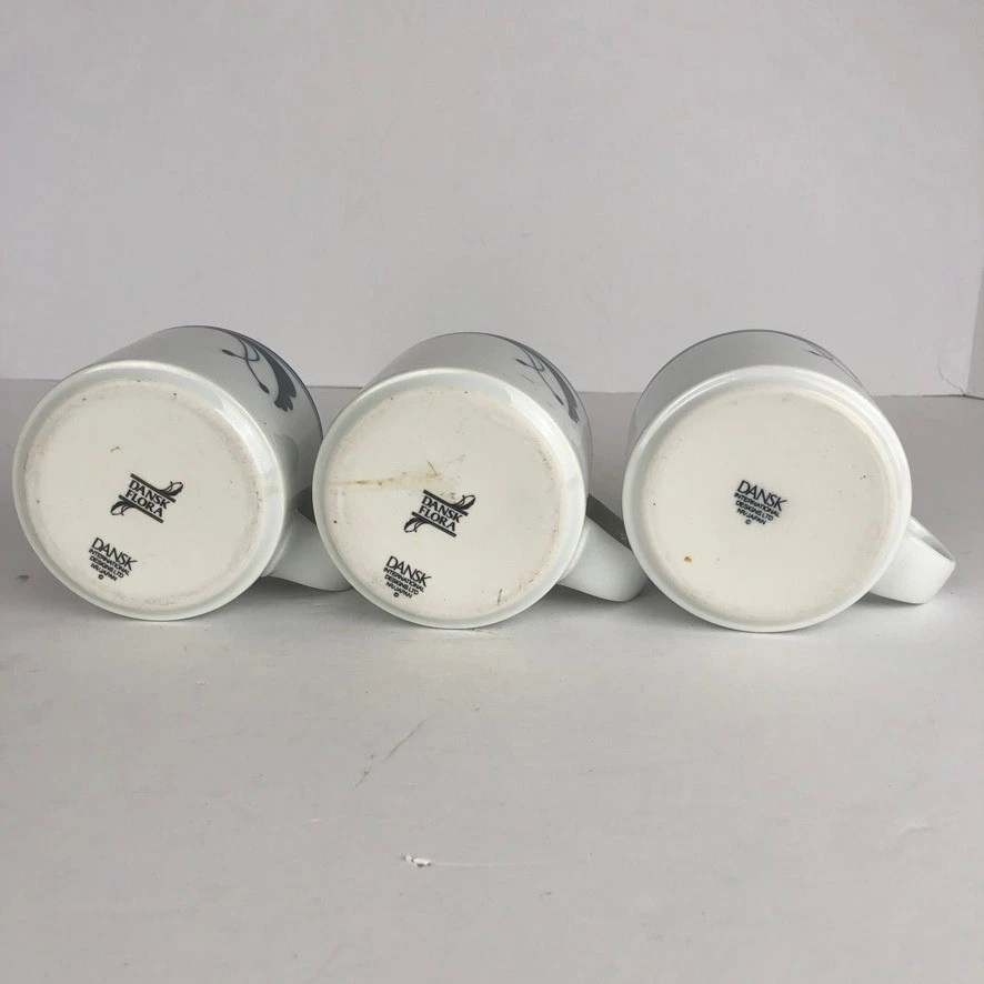 Набор из 3 белых синих цветочных кофейных кружек чайных чашек Dansk Flora - Изображение 3 из 4