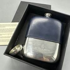 Di Bianco Scarpe Pewter hip flask With Navy Blue Leather Wrap