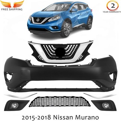 Front Bumper Cover Paintable & Grille Assembly Kit For 2015-2018 Nissan Murano