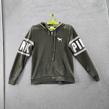 Victoria's Secret PINK Women Hoodie M Olive Green Dog Activewear Logo