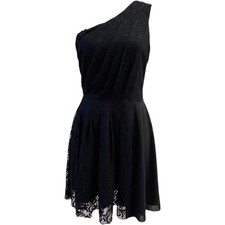 MM Couture by Miss Me Med Black LBD Lace One Shoulder Y2K 90s Fit Flare Cocktail