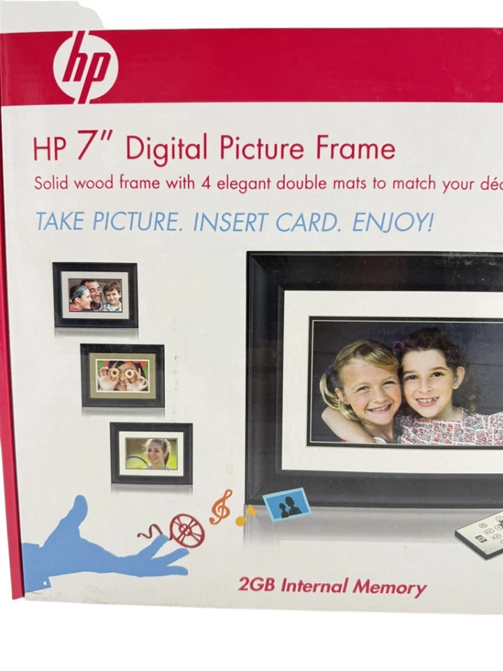 HP 7" Black Wood Digital Picture Frame w/ 4 Mats & Remote 2GB Memory DF780b4 NEW - Image 2 of 4