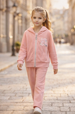 Mädchen Freizeit Grafik Samt Hoodie Top & Jogginghose 2 Stück Trainingsanzüge