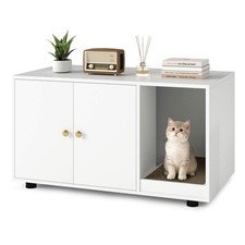 Wooden Cat Litter Box Enclosure, Hidden Litter Box Furniture w/Scratching Board