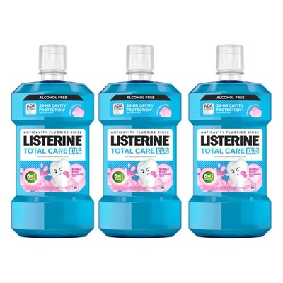 Listerine Total Care Kids Mouthwash, ADA 16.9 Fl Oz (Pack of 3), Blue 