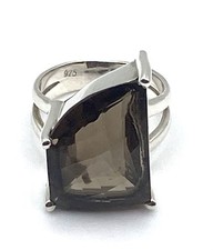 Sterling Silver / 925 Faceted Asymmetrical Smoky Quartz Ring Size 8