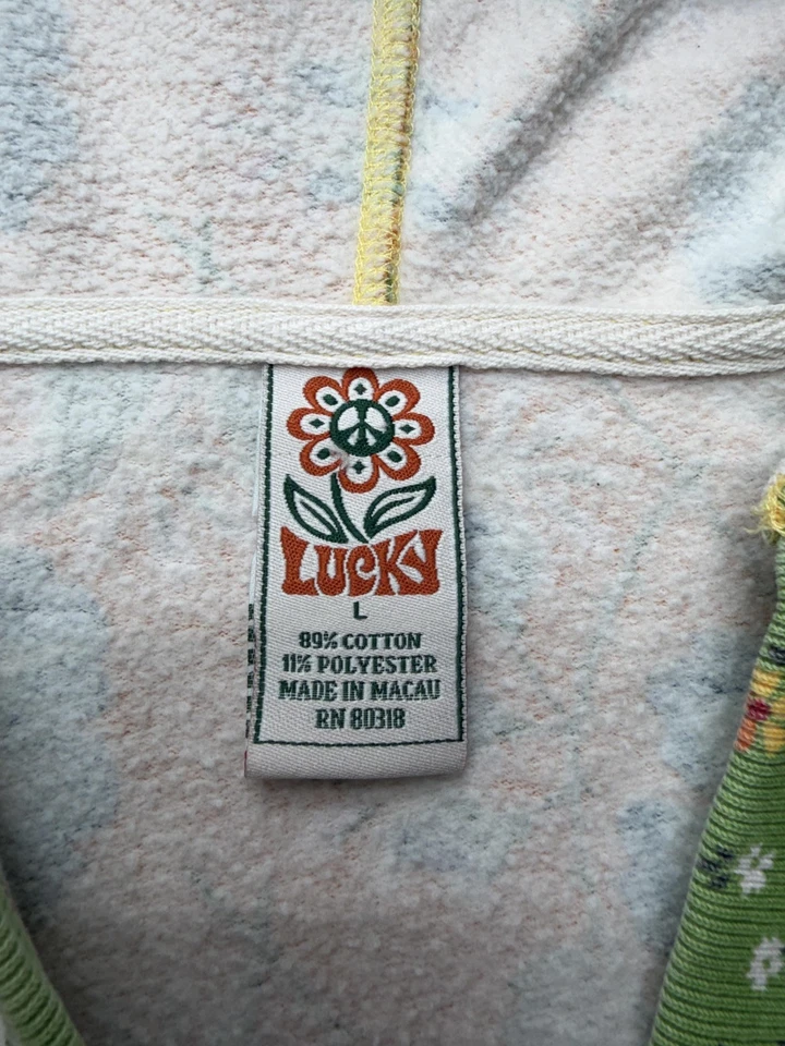 Sudadera con Capucha Lucky Brand Para Mujer Grande Naranja Verde Floral Pullover Cuello en V Foto 2 de 4