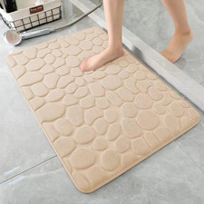 1Pc Embossed Bath Mat Non Slip Absorbent Quick Drying Machine Washable Cobblesto