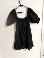 Rhode Size S Square Neck Cotton Mini Dress in Black Eyelet Pockets