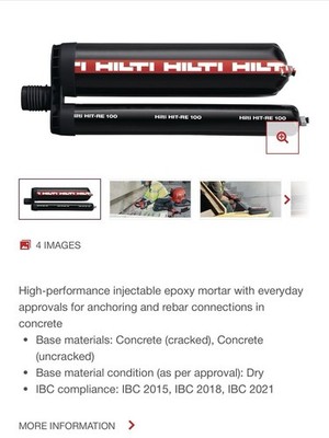 HILTI (20 Und/Box)HIT-RE100 ADHESIVE ANCHOR 16.91 fl oz/500 ml EXP. Mar /2026