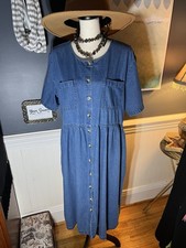 Silhouettes Denim Button Front Short Sleeve Midi Shirt Dress 16WP 100% cotton