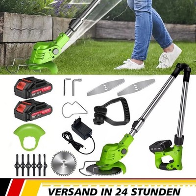 Elektro Rasentrimmer Akku Betrieb 2 Batterien Faltbar Motorsense Komplett