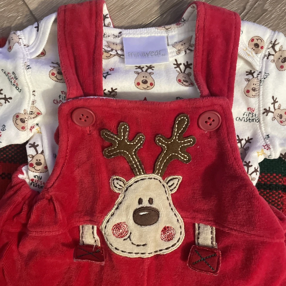 Miniwear vintage años 90 Y2K dos piezas 3-6M bebé reno Navidad conjunto mono  Foto 3 de 4